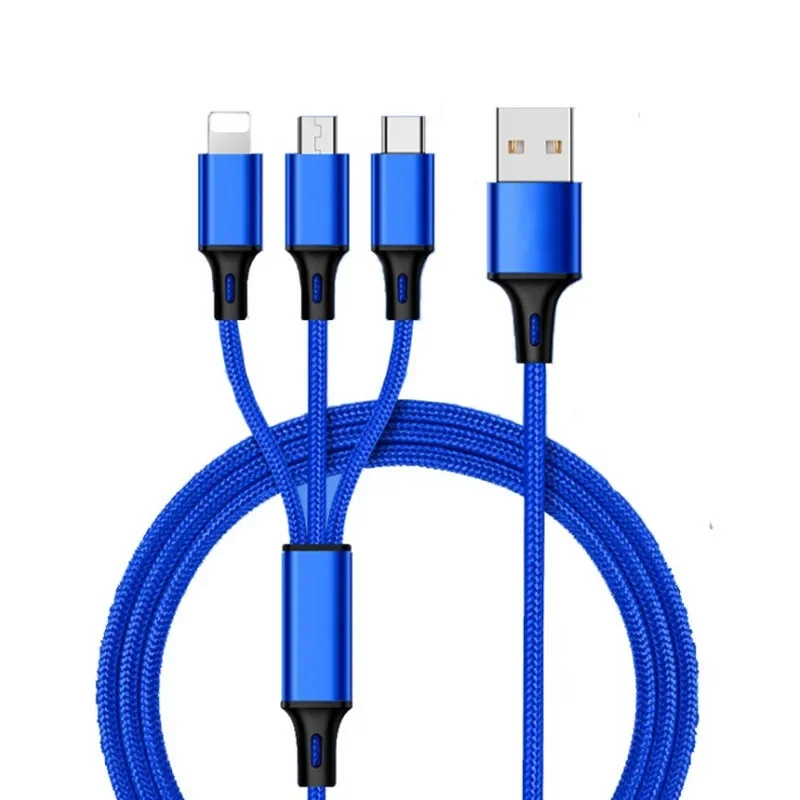 Câble de données One Drag Three pour Apple Android Typec 3 en 1, Charge rapide, tresse en Nylon de 1.2m, Transmission de données pratique et rapide