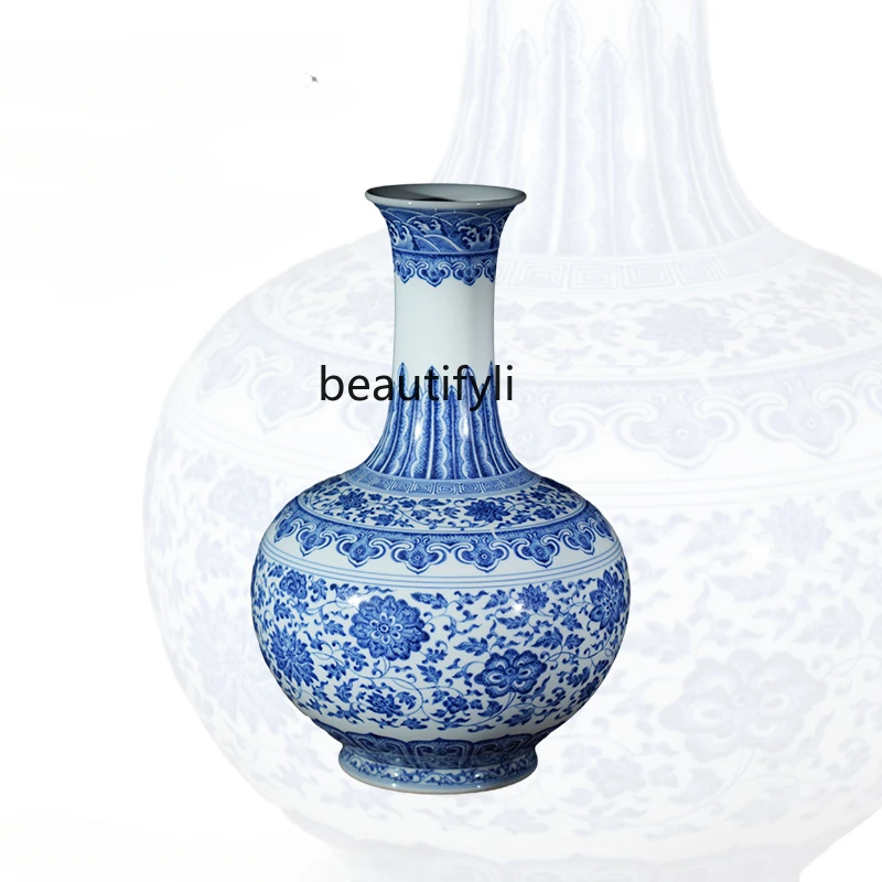 

Jingdezhen blue and white porcelain hand-painted ceramic living room entrance ornaments entangled lotus vase home decor