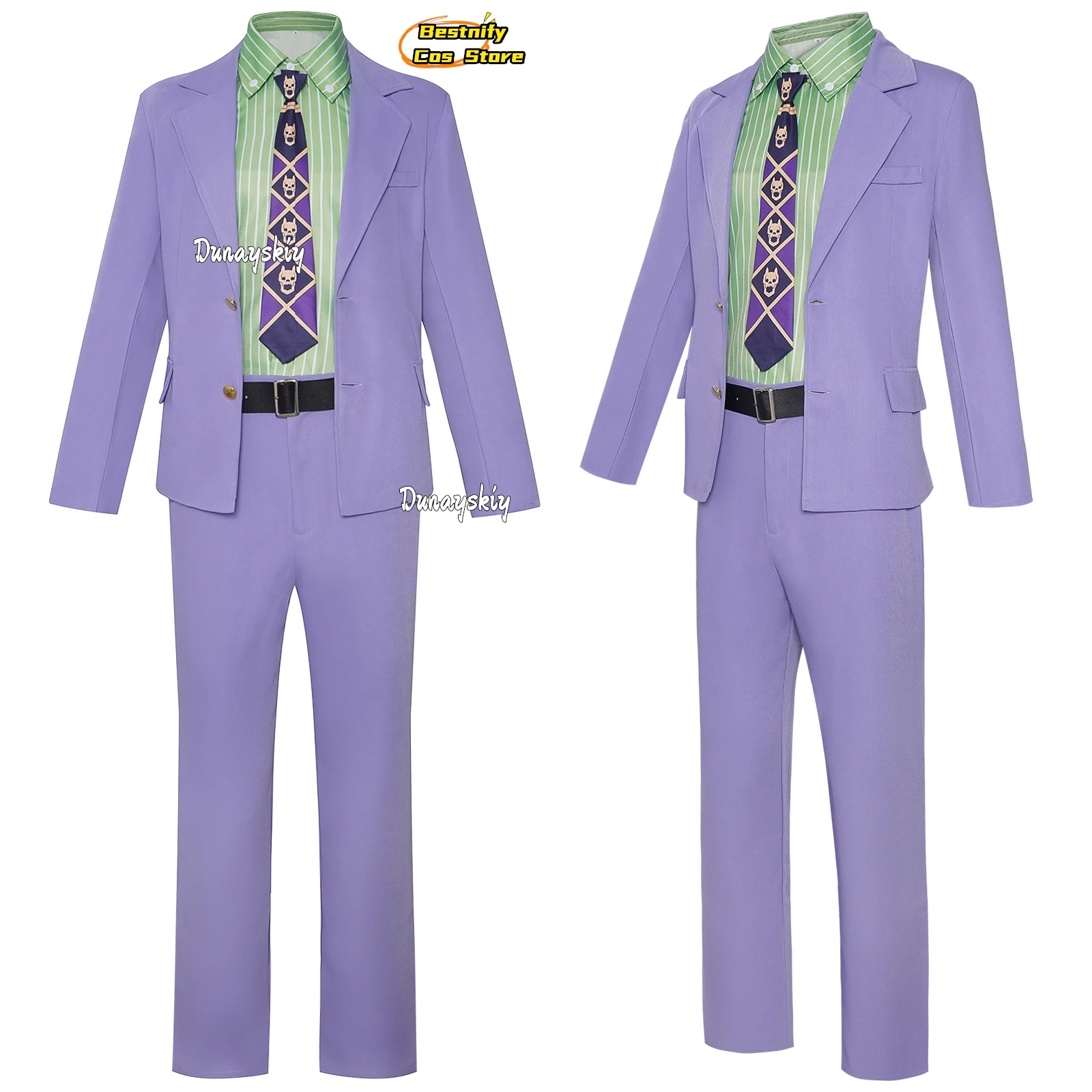 КосплейАниме Невероятные приключения ДжоДжо Кира Йошикаге Косплей Костюм Мужская униформа Костюмы Пальто Брюки Галстук Рубашка Парик Ролевая игра Наряд