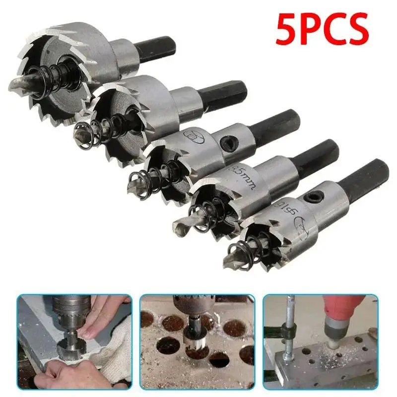 5PCS High Speed Steel Drill Bit Hole Saw Set 5 Sizes 16-30mm Titanium Coated Hole Cutting Opener for Wood Metal Plastic Cutting