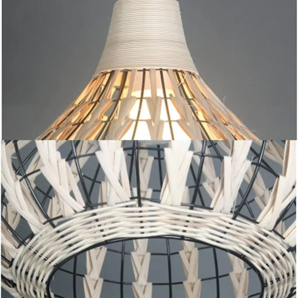 Retro E27 Rattan Woven Pendant Lights Farmhouse Bamboo Hanging Lamps Handmade Rattan Chandeliers Rustic Minimalist Ceiling Light