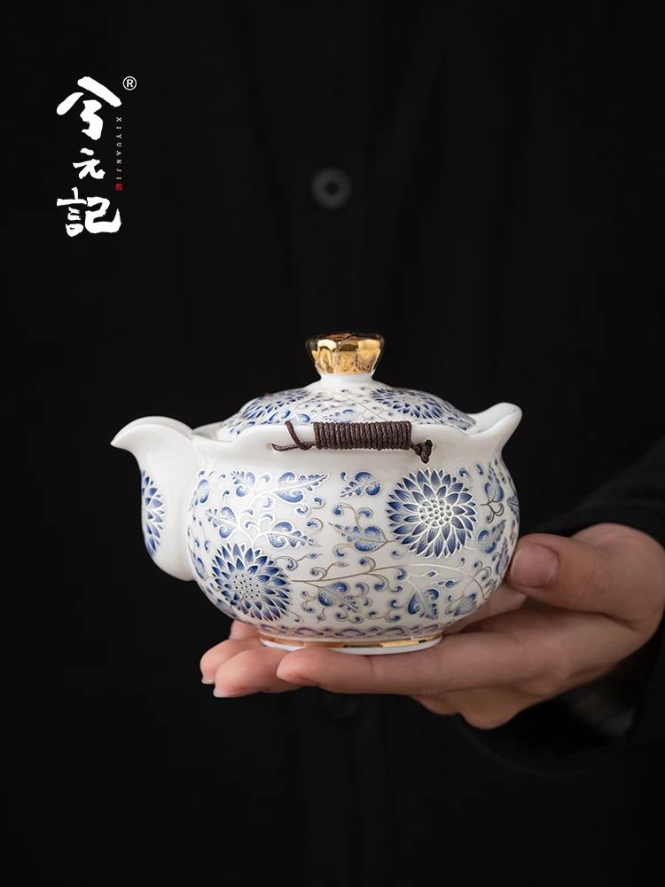 Mutton Fat Jade Pot Cover Teacup Single High-Grade Anti-Scald Tea Bowl Silver Gilded Making Kung Fu Teaware for One Person