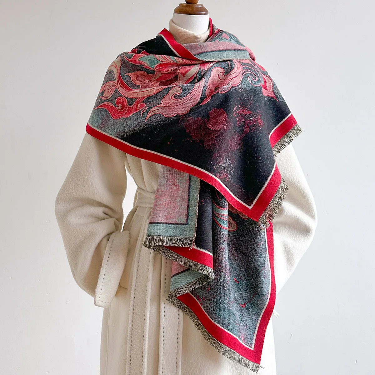 Dunhuang Flying Scarf for Women Autumn Winter Warm Thick Faux Cashmere Neck Warmer Soft Korean Style Pashmina Wrap Stole Gift
