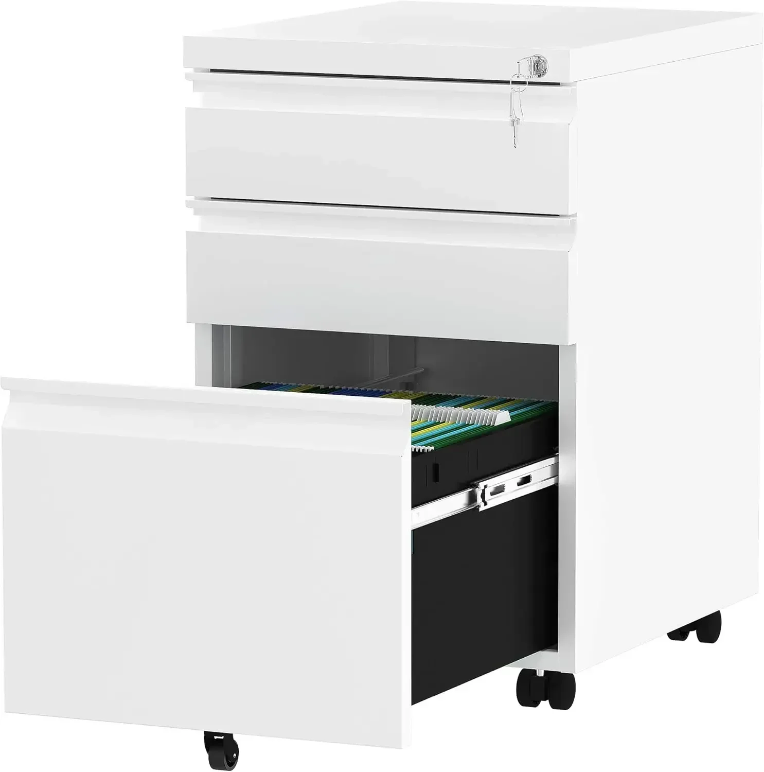 3-Drawer Mobile File Cabinet with Lock, Office Storage Filing Cabinet for Legal/Letter Size, Pre-Assembled Metal File Cabinet