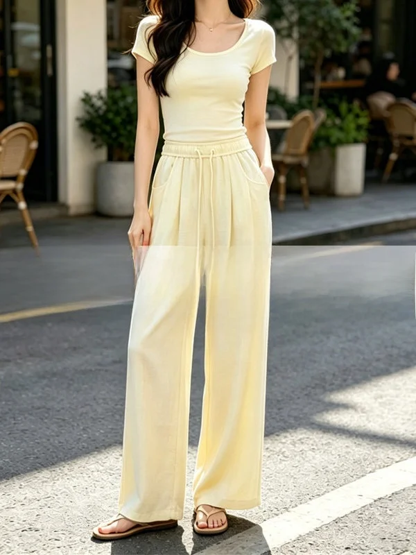 High Waist Wide Leg Pants Women's Summer Casual Thin Cotton Linen Trousers Breathable Comfortable Loose Fit Straight Tube Pants