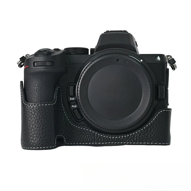 For Nikon Z5 Z6II,Litchi Grain Leather Magnetic Camera Half Case Wear-resistant Protective Base Cover,