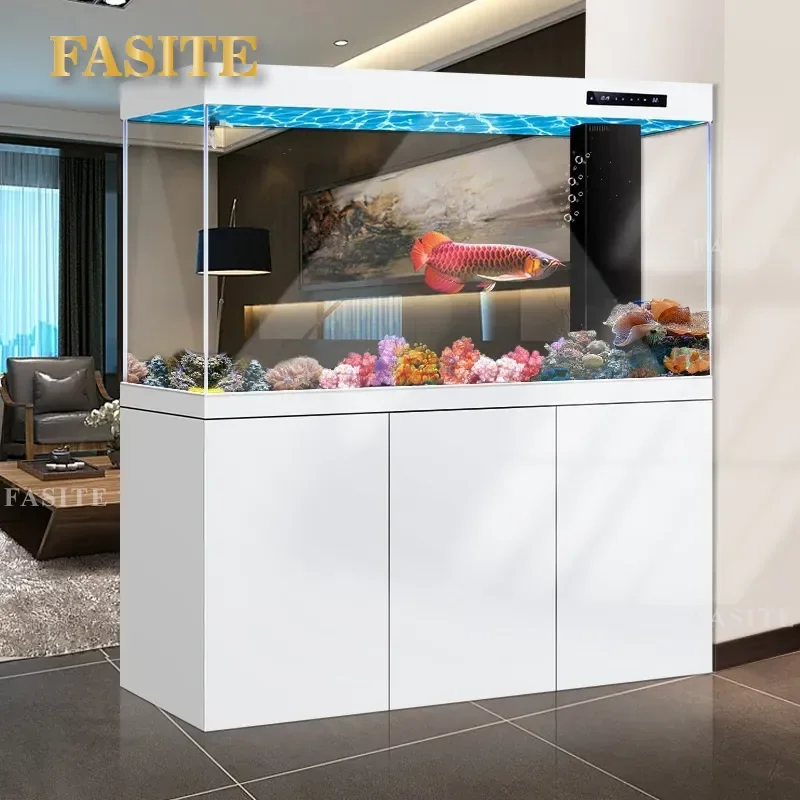 For 2026 New Household Fish Tank Living Room Floor to Ceiling Medium Large Ultra White Ecological Screen Bottom Filter