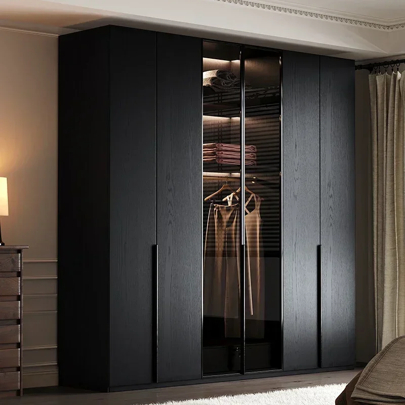 

With Glass Doors Wardrobe Organizers Black Multilayer Storage Open Closets Wardrobe Cabinet Shelf Room Furniture