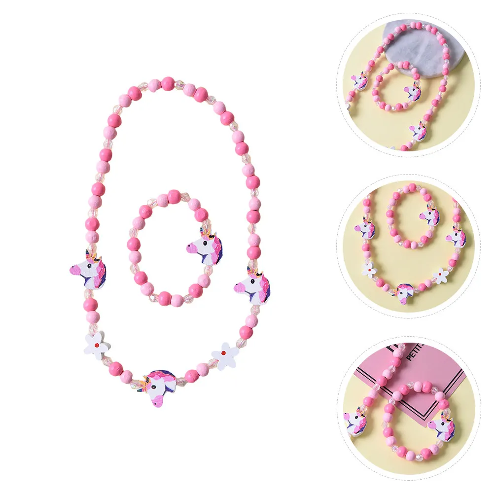2Pcs Kids Beaded Necklace Bracelet Set DIY Jewelry for Girls Birthday Party Dress Up Gift Accessory