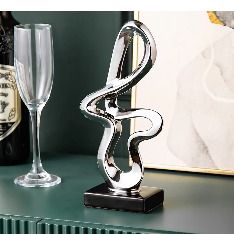 Creative Ceramic Handicrafts Golden Geometric Hollowed-out Ring Pleated Ribbon Decorative Figurines Home Decoration Accessories
