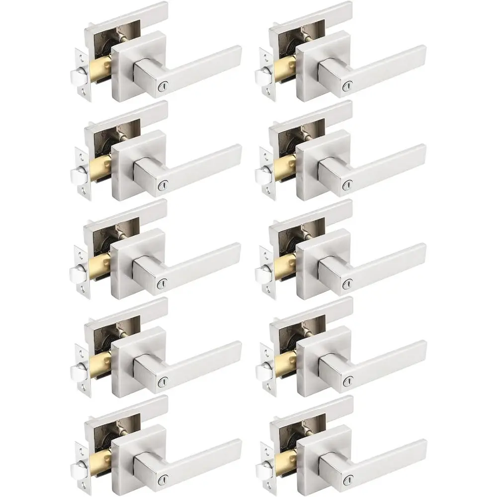 

Pack Square Satin Nickel Privacy Door Locksets, Interior Door Levers for Bed/Bath, Thumb-Turn Button Inside, Used on Left/Right-