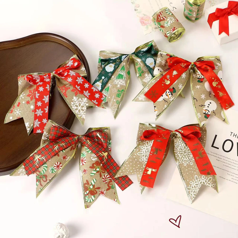 Confezione da 10 decorazioni natalizie con fiocco, decorazione a nastro, pendenti per albero di Natale, ornamenti natalizi per alberi di Natale, decorazioni per la casa