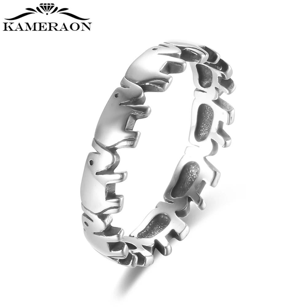 Trendy Pure 925 Sterling Silver Stack-able Animal Collection Elephant Family Finger Rings for Women Men Couple Jewelry Gift