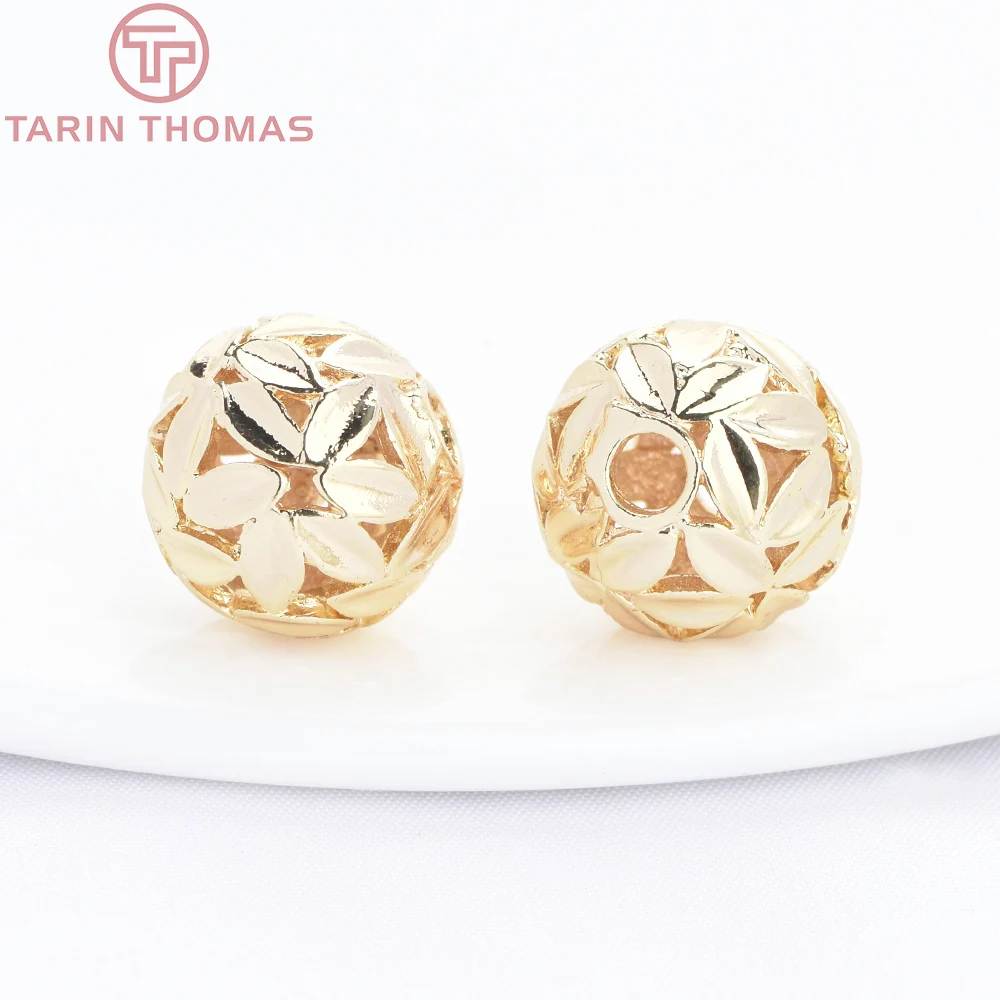 (9875) 10PCS 24K Gold Color Brass Spherical Hollow Beads Bracelet Beads High Quality Diy Jewelry Making Accessories Wholesale