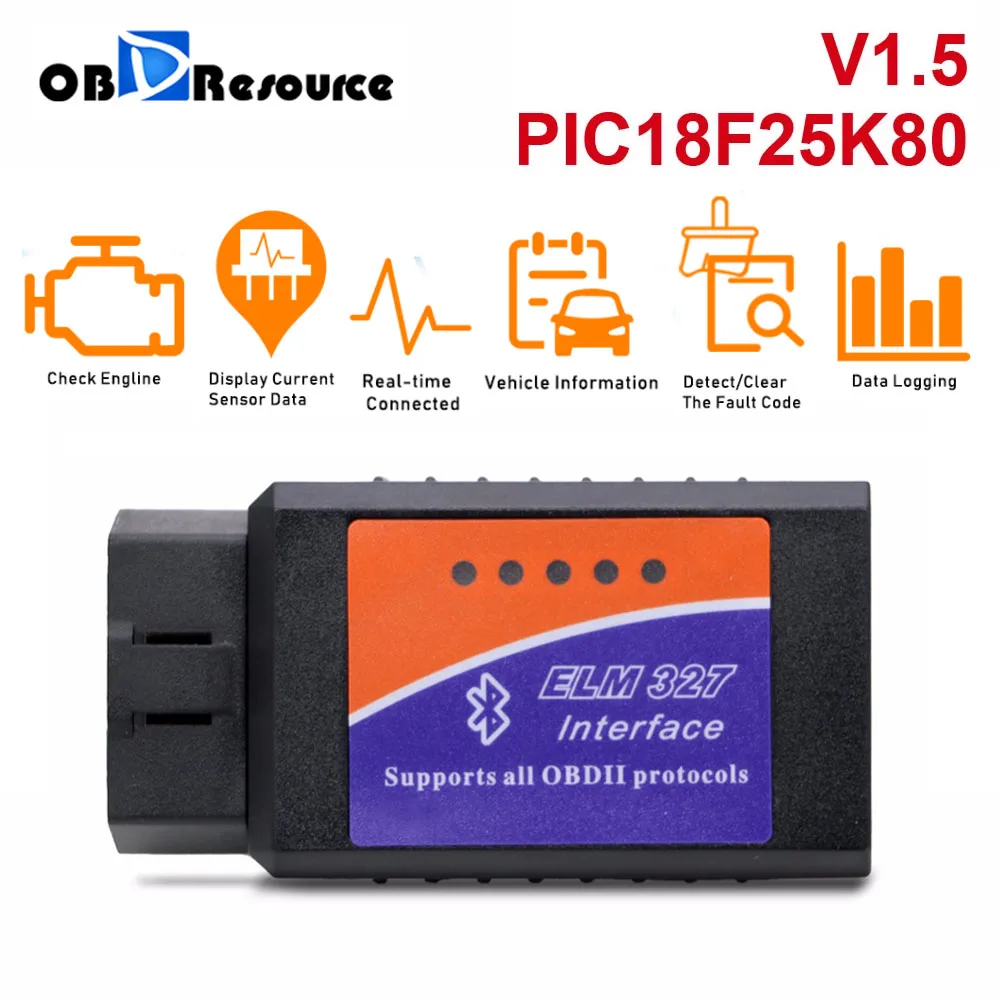 ELM327 V1.5 OBD2 Car Fault Code Reader Bluetooth ELM327 OBD2 Car Diagnostic Tool Scanner Accessories PIC18F25K80 For Android/PC