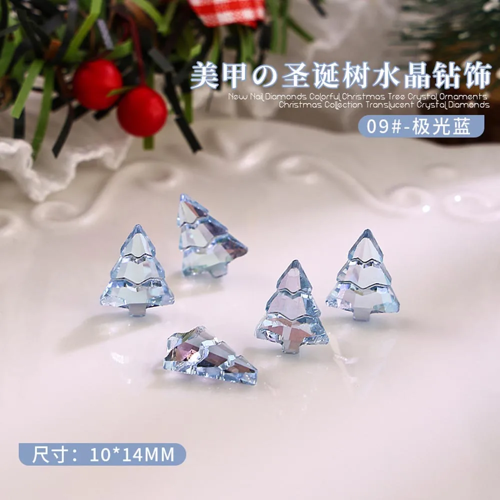 Encantos de decoración de uñas de árbol de Navidad de Cristal 3D, accesorios de diamantes de imitación de resina de 10x14mm, suministros de decoración de uñas transparentes Aurora, 10 piezas por lote