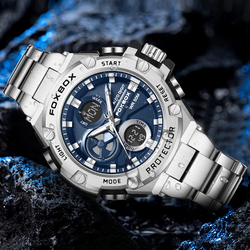 LIGE Original Brand Luxury Digital Watch Men Full Steel Military Waterproof Quartz Watches For Men Fashion Sports Chronograph