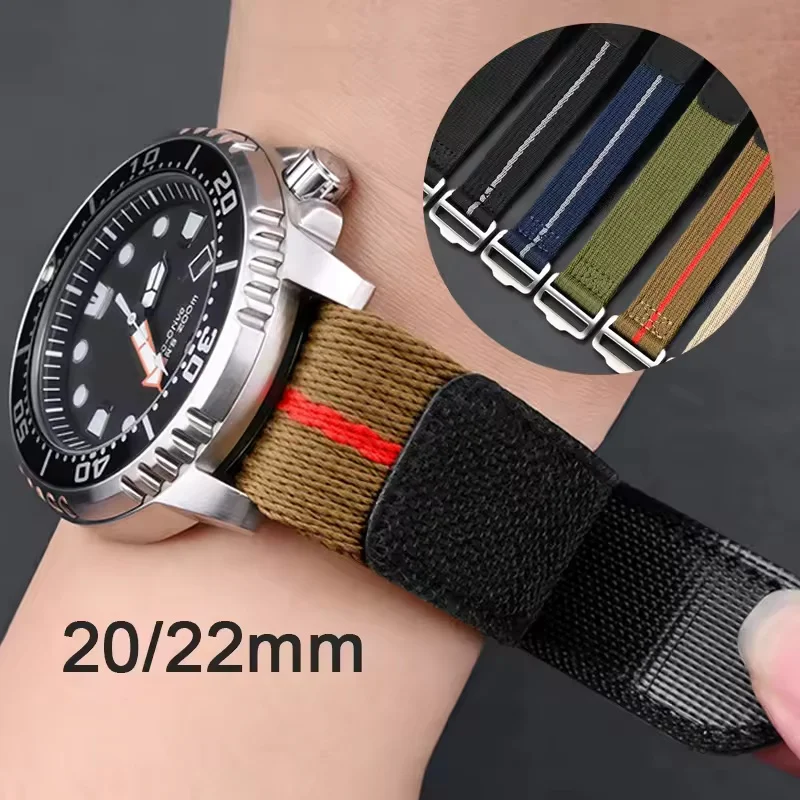 

Hook and Loop Fastener Watch Band 20mm 22mm Nylon Stripe Men Women Sport Waterproof Strap Bracelet for Tudor for Omega Seiko