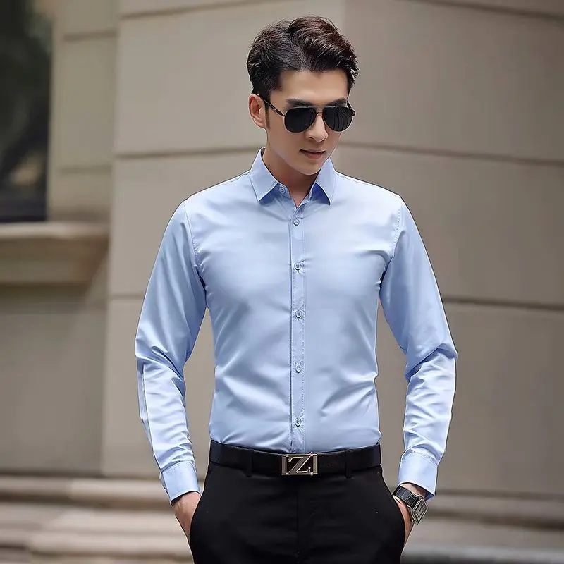 

Slim Fit Long Sve White irt for Men Busin Formal Workwear Iron Free Pure Color Profional Suiting Office Ready