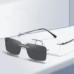 Fashion Polarized Sunglasses Men Women Magnetic Clip On Glasses Rimless Optical Prescription Eyeglass Frames Clip Sun Lens