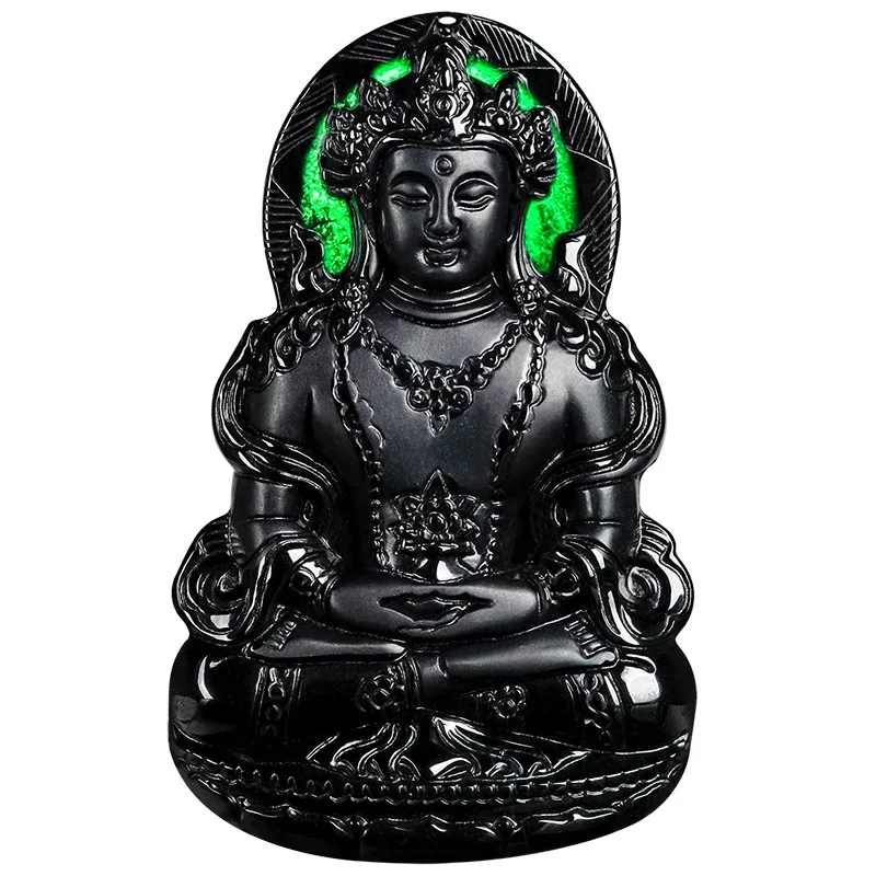 Natural A-grade Jade Ink Tara Avalokitesvara Buddha Statue Pendant Men's Gifts Women's Jewelry Ensuring Safety Charms Drop Ship