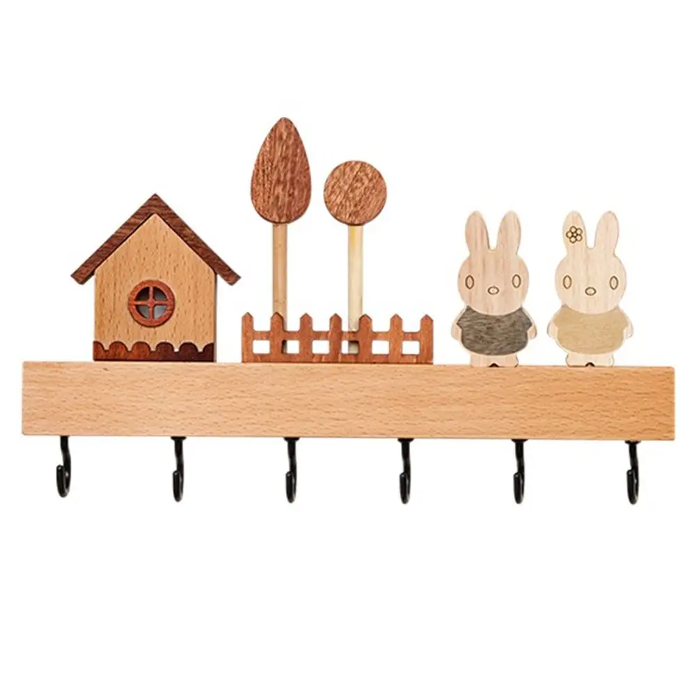 

Solid Wood Key Hook Rack Rabbit non-toxic Key Storage Holder Creative Wall Mount Coat Rack Household Sundries