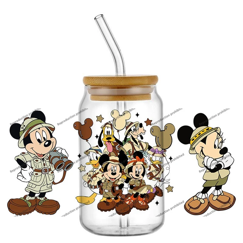 

Hot Sale Mickey Minnie UV DTF Cup Mug Wraps Car Stickers DIY Deca 16oz Libbey Glass Custom Cup Labels Souvenir Gifts