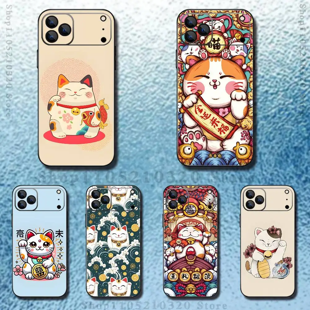 

Cute Lucky Cat Phone Case For iPhone 17,16,15,14,13,12,11 ,Pro Max,XS,X,XR,SE,Mini,8,7,Soft Silicone Black Cover