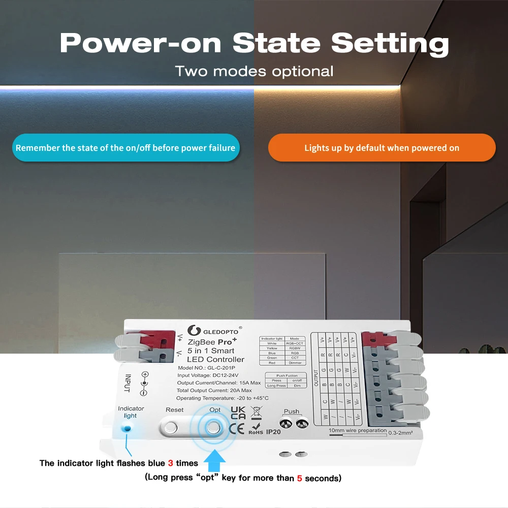 GLEDOPTO ZigBee3.0 Pro+ 5 in 1 /3 in 1 LED Controller 20A Max RGBCCT/RGBW/RGB/CCT/Dimmer Alexa Homey Tuya Smart Life APP Control