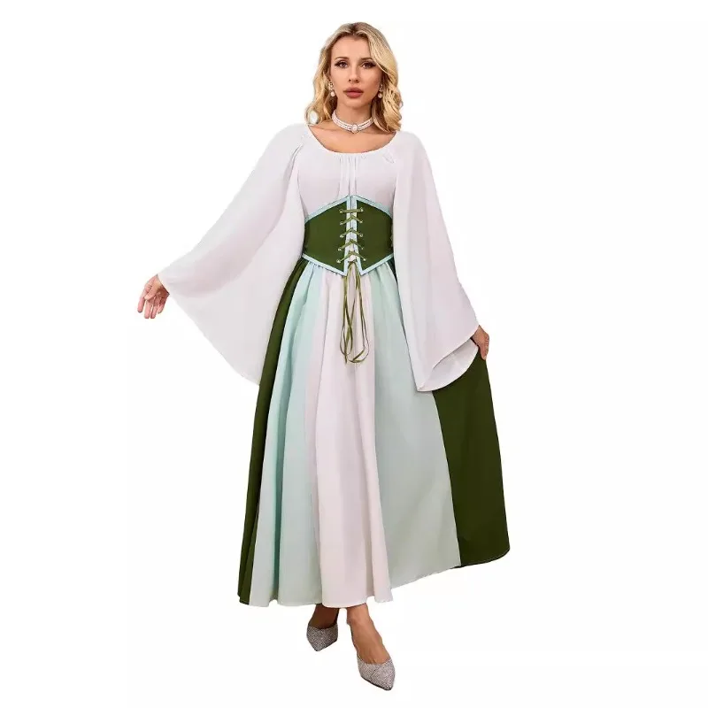 Women Renaissance Vintage Gothic Medieval Gothic Maxi Halloween Cosplay Retro Long Gown Dress Plus Size Costumes