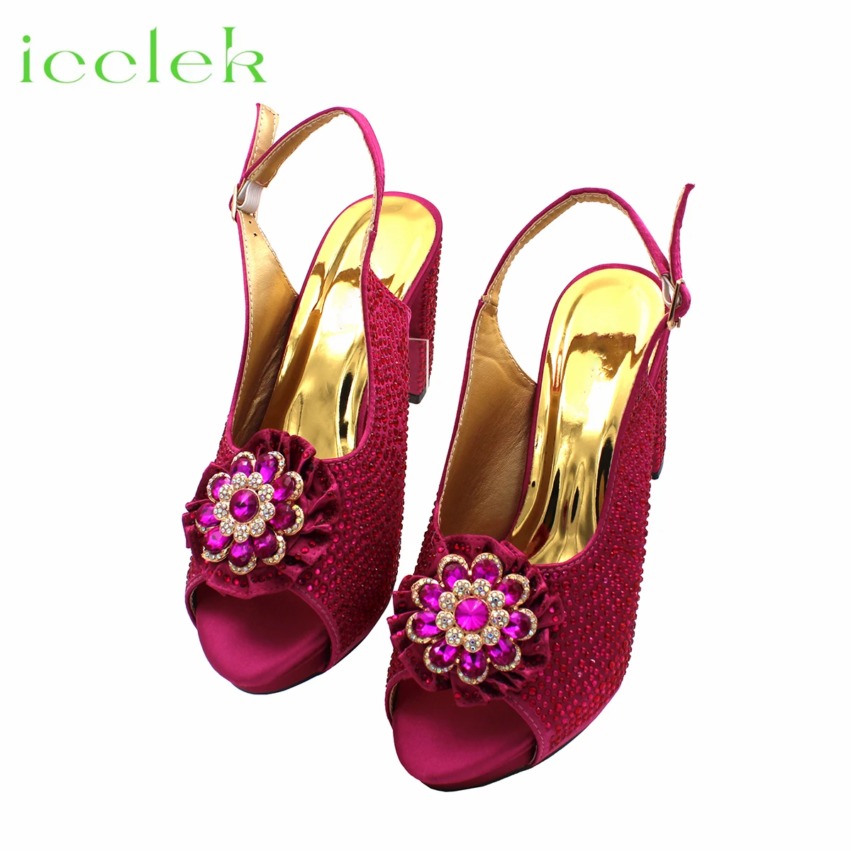 2024 baru nyaman Super Heels wanita Rhinestones desain sepatu wanita dan tas Set dalam warna Magenta untuk pernikahan