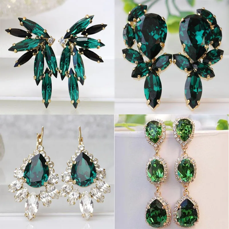 Green Water Drop Cubic Zirconia Stone Earrings Women's High Quality Luxury Wedding To Attend The Banquet Trend Jewelry Wholesale