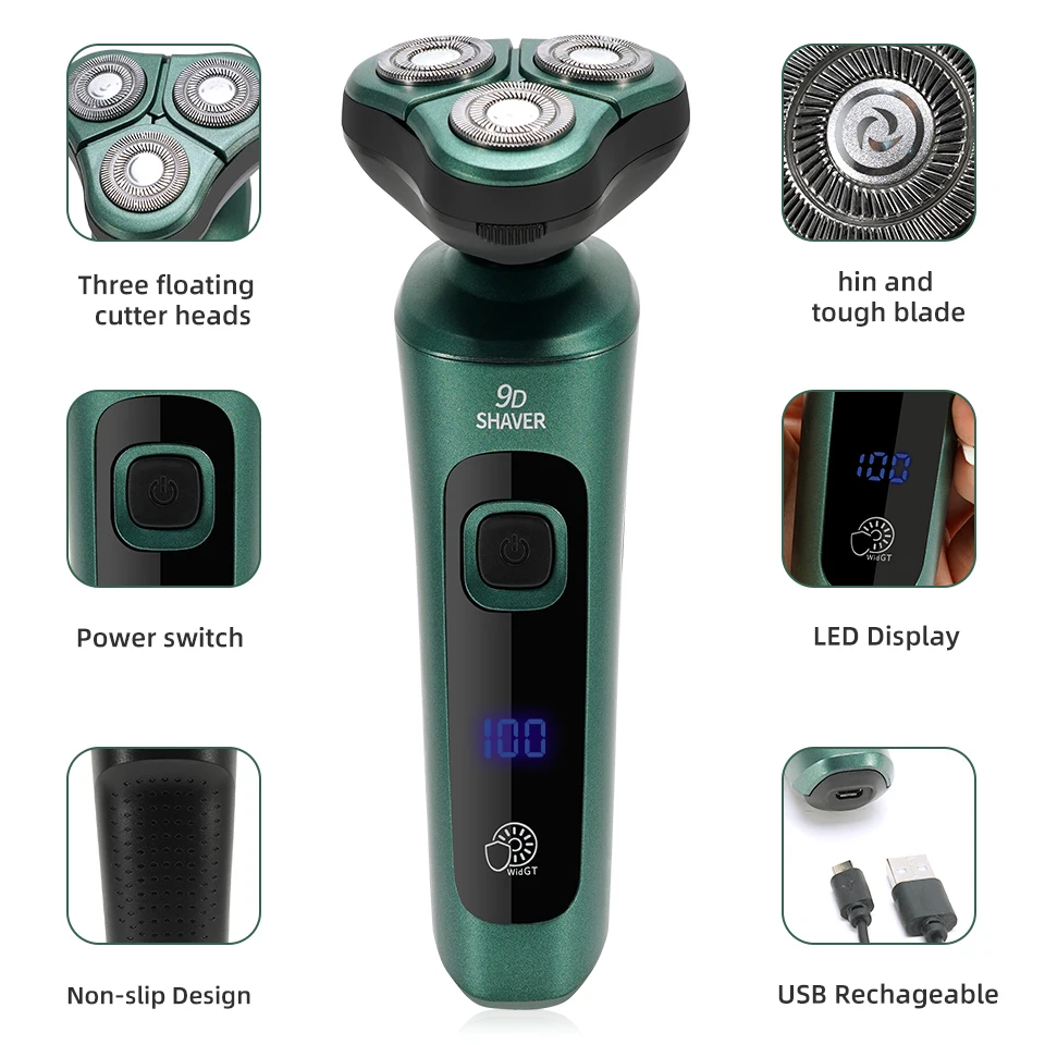 USB Rechargeable Multi-function Electric Shaver LCD Digital Display Three-head Floating Razor Beard Trimmer Hair Cutting Machine