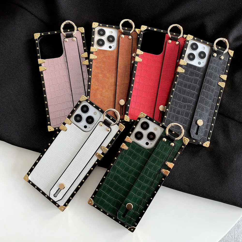 Shape crocodile pattern Wristband Phone case for Iphone 14 13 12 11 Pro MAX XS MAX XR X 7 8 6 6s Plus PU leather Cover