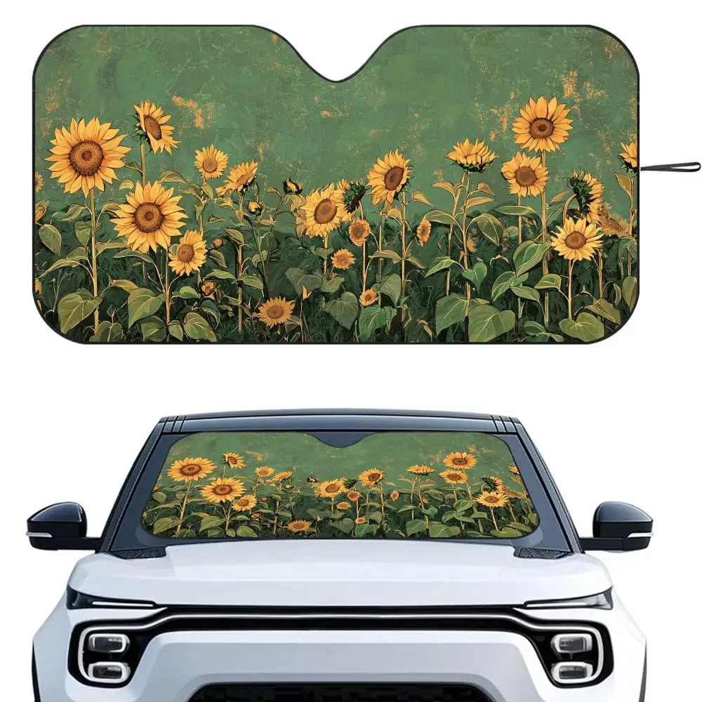 

Sunflower Painting Sun Visor Reusable Aluminum Foil UV Protector Heat Five-Layer Insulation Windshield Sunshades
