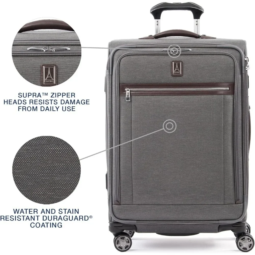 Elite Softside Expandable Checked Luggage, 8-kołowa walizka obrotowa, zamek TSA, mężczyźni i kobiety, vintage szary, C