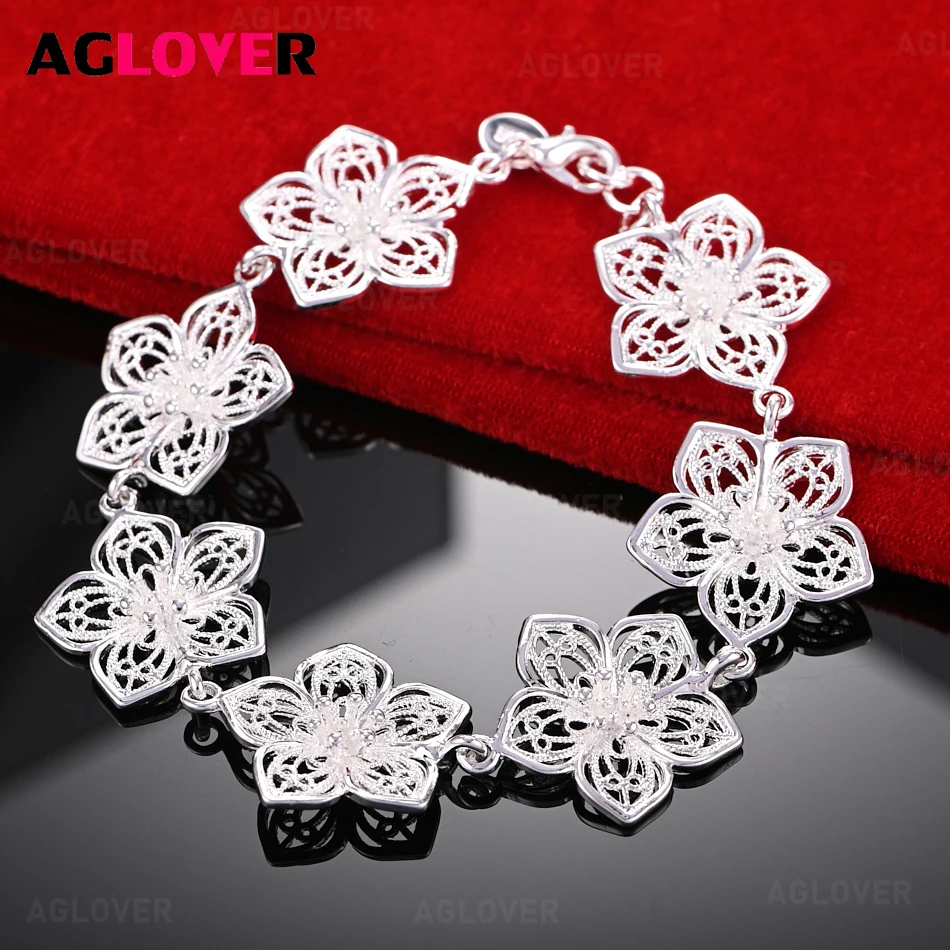 

AGLOVER 925 Sterling Silver Sakura Women Bracelet Women Fashion Charm Wedding Jewelry