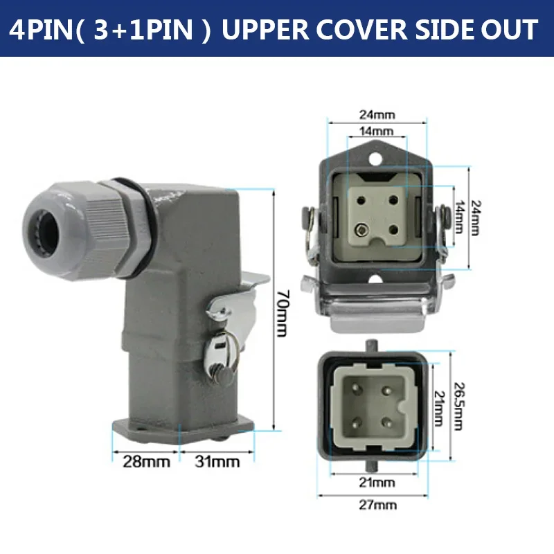 Rectangular Heavy Duty Connector 3 4 5 6 8Pin +PE HDC-HA-003 Waterproof Aviation Plug 10A HD-007 Heavy Load Male Female Socket