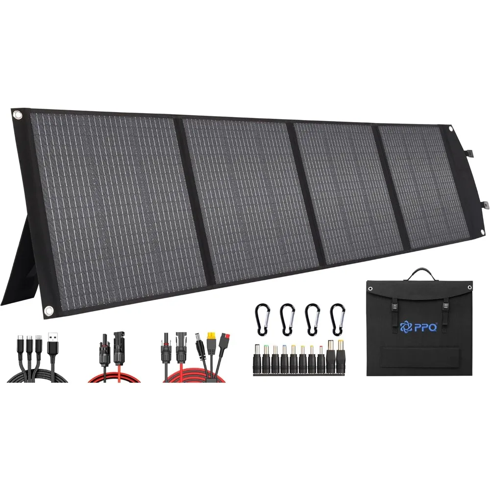 

200W Portable Solar Panel Kit 18V/12A,14lb Foldable Briefcase Solar Charger w/ 24% Efficiency,4 Cables & 16 Outputs for All