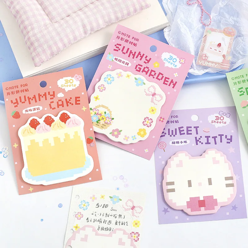 30Pcs Special Shaped Sticky Notes Cake Time Dessert Drink Design Ins Kawaii Self-Adhesive Memo Notes Handwriting Note Student