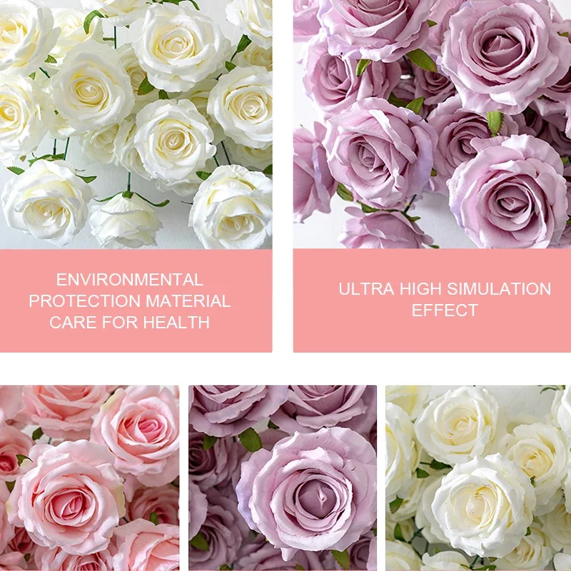 Artificial Multi-Colored Roses Flowers for Wedding Background Wall Decor Arch Row Party Event Display Props Fake Roses