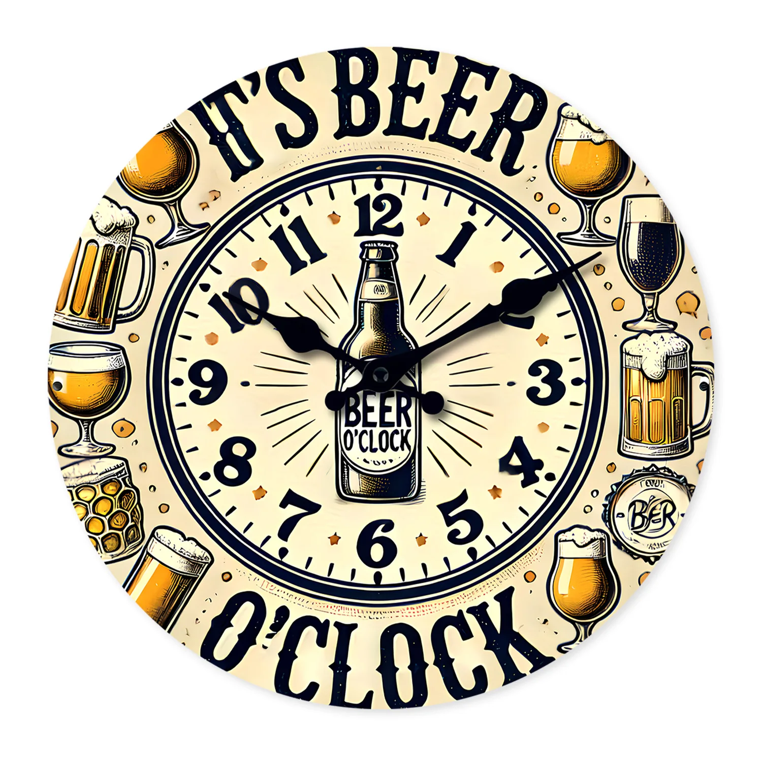 Fashionable and Unique Beer Mug Pattern Wooden Wall Clock for Living Room, Bedroom, Kitchen, Home Decoration, Silent Quartz Clock, Holiday Gift, 10