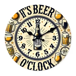 Fashionable and Unique Beer Mug Pattern Wooden Wall Clock for Living Room, Bedroom, Kitchen, Home Decoration, Silent Quartz Clock, Holiday Gift, 10 Inches, 12 Inches (No Battery)