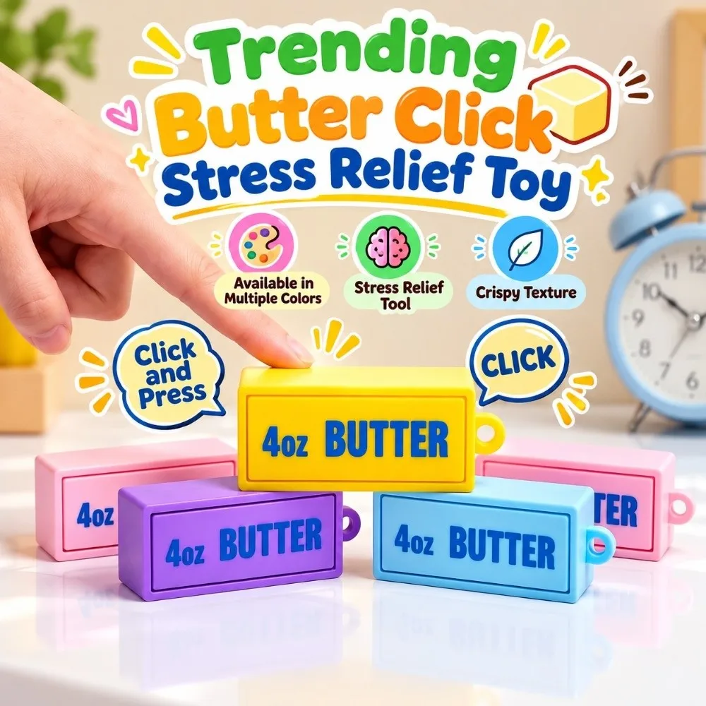 Simulation Shape Butter Block Keychain Pocket Size PVC Sensory Key Ring Portable Trinket Durable Fidgety Push Clicker