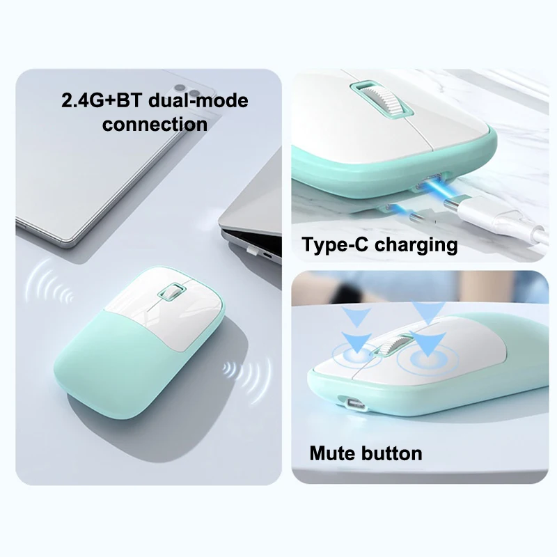 Беспроводная мышь Bluetooth 2,4 ГГц, два режима, перезаряжаемая эргономичная бесшумная мышь для ноутбука, планшета, компьютера, аккумуляторная мышь