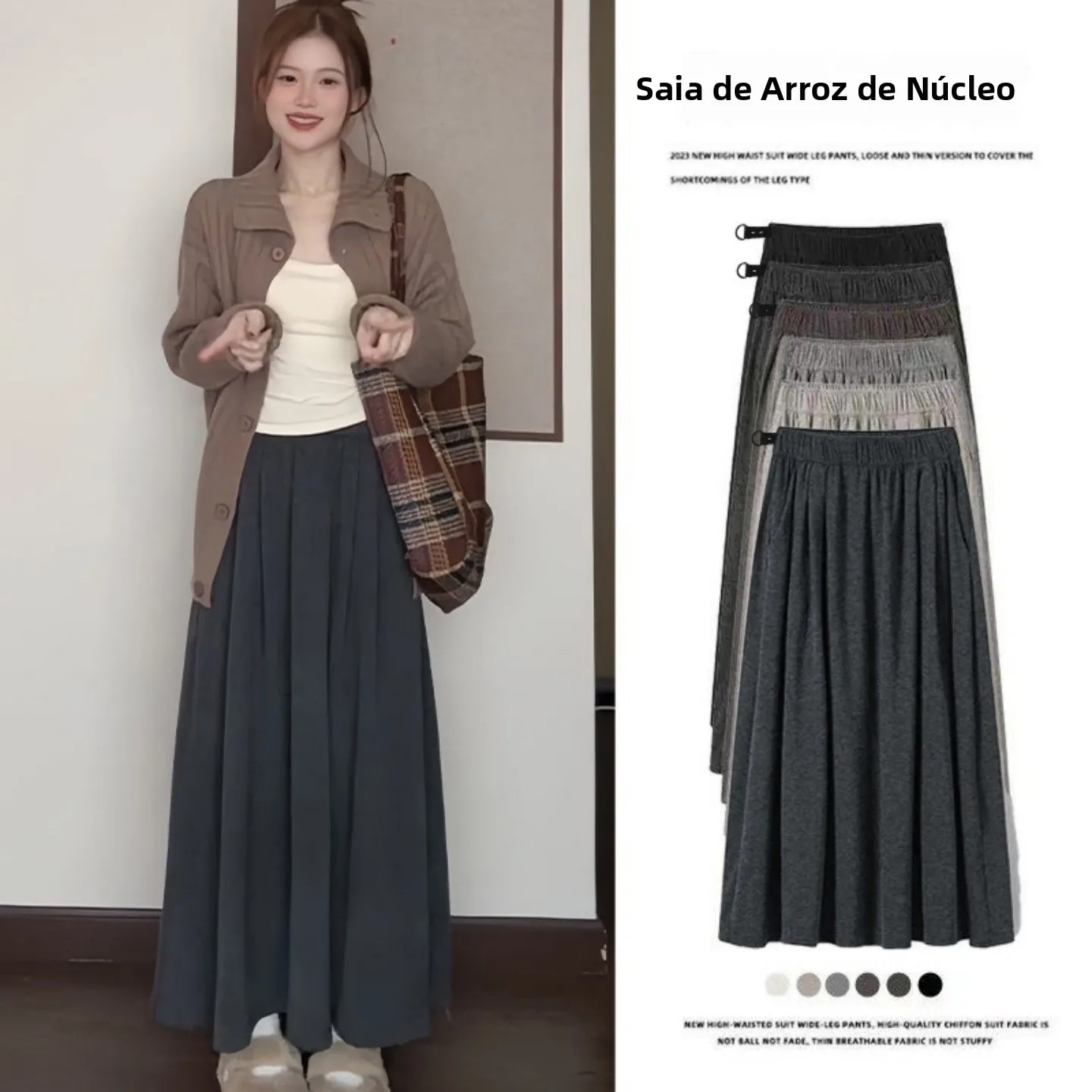 マタニティミディスカート春のファッションソフトもち米aラインアンブレラスカートハイウエスト韓国風オールシーズンワイドフィット