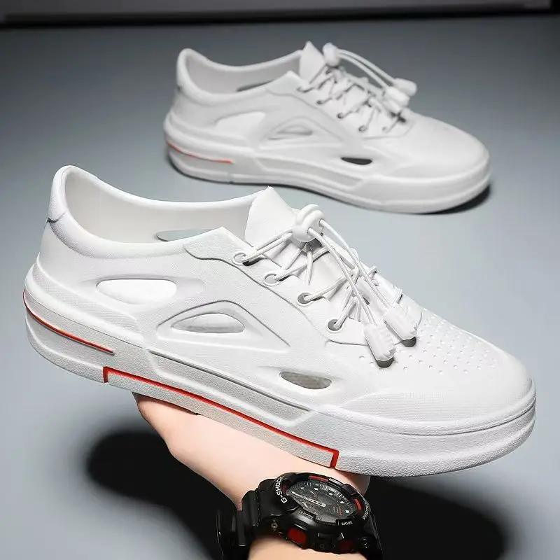 

Men's Summer New Baotou Hollow Out Wading Shoes Round Toe Flat Sole Slip On Outdoor Beach Sandal Soft Sole Lightweight Cave Shoe