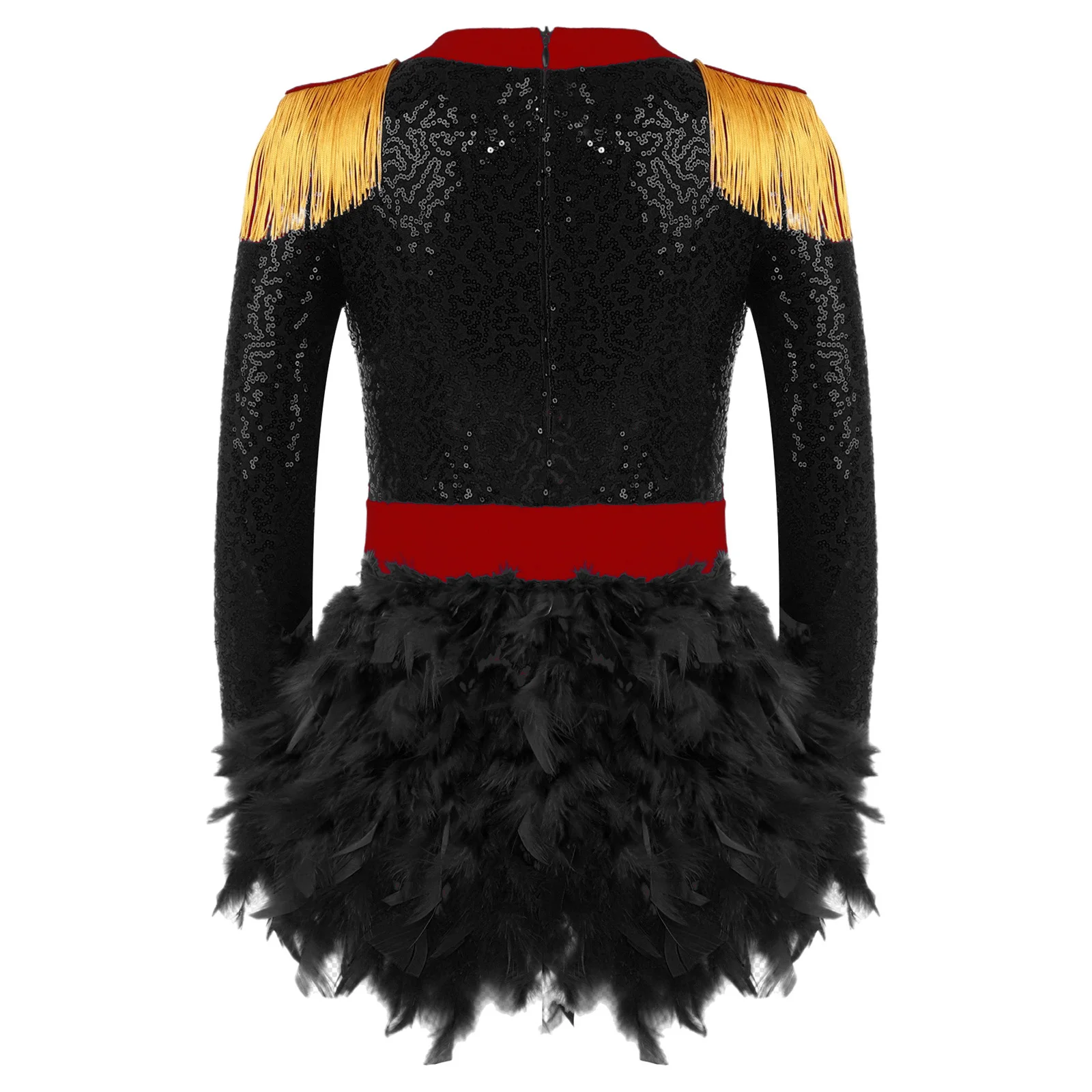 Kids Girls Circus Ringmaster Costume Tutu Leotards Dance Long Sleeve Tassel Epaulet Sequins Jumpsuit Halloween Fancy Costumes