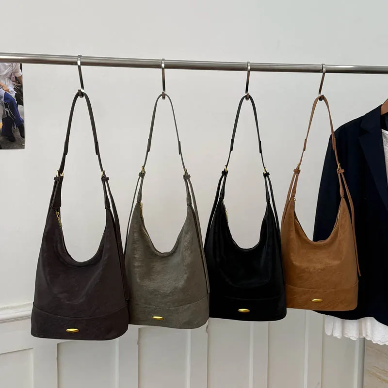 

Винтажная шикарная сумка-мешок 2025 года, просторная женская сумка-тоут, модная сумка через плечо, универсальная сумка «день-ночь», текстурированная