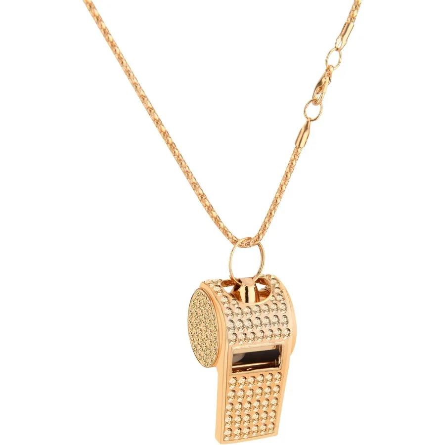 

Bling Metal Whistle with Chain Shining Rhinestone Whistle Necklace with Detachable Case for Coaches Referees Teachers Sports Co